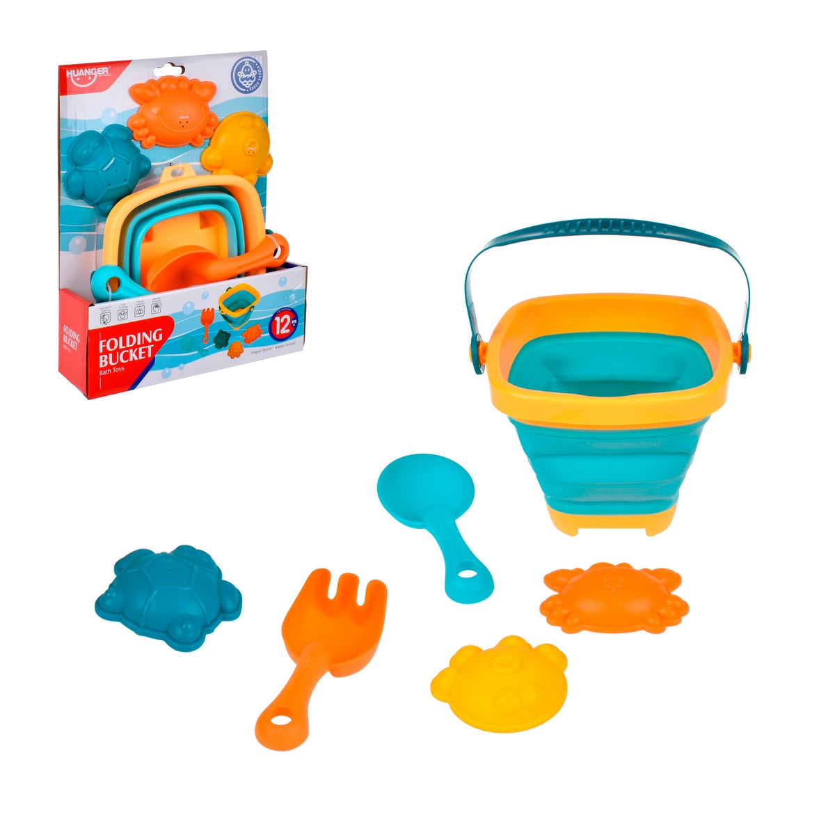 Balde De Playa Plegable Con Figuras De Pala Y Rastrillo